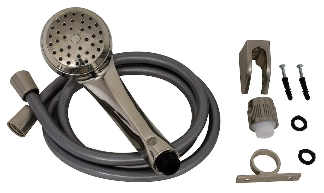 PF276047 – VALTERRA LLC Shower Head, Hand-Held With 60 Inch Vinyl Hose With Single Function Spray Setting Brushed Nic...